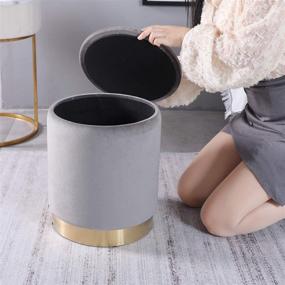 img 1 attached to 🪑 Grey Velvet Round Storage Ottoman - Small Size, Footrest Stool with Gold Metal Base for Living Room, Bedroom, and Entrance