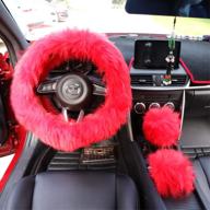 🚗 yontree steering wheel cover set: warm faux wool handbrake and gear shift covers, dark red - 1 set, 3 pcs - 14.96"x 14.96 logo