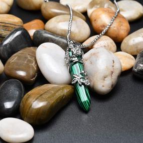 img 1 attached to 🌸 KESOCORAY Natural Crystal Stone Point Pendant Necklace: Elegant Flower Wrapped Design for Healing and Luck - Obsidian and Malachite Options Available