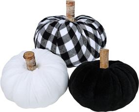 img 2 attached to 🎃 Charming Set of 3 Faux Rustic Farmhouse Decorative Pumpkins: Foam, Fabric, and Velvet Pumpkins in Black & White Buffalo Check Pattern – Perfect for Fall, Halloween, Thanksgiving, Table, Mantel, and Kitchen Decor