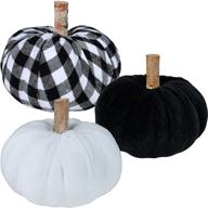 🎃 charming set of 3 faux rustic farmhouse decorative pumpkins: foam, fabric, and velvet pumpkins in black & white buffalo check pattern – perfect for fall, halloween, thanksgiving, table, mantel, and kitchen decor логотип