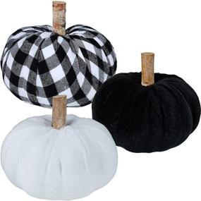 img 3 attached to 🎃 Charming Set of 3 Faux Rustic Farmhouse Decorative Pumpkins: Foam, Fabric, and Velvet Pumpkins in Black & White Buffalo Check Pattern – Perfect for Fall, Halloween, Thanksgiving, Table, Mantel, and Kitchen Decor