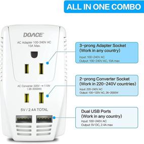 img 2 attached to 🔌 DOACE C11 2000W Travel Voltage Converter: Powerful Step Down 220V to 110V Adapter with 2 USB Ports and Global Plugs for Hair Dryer, Straightener, Curling Iron, Laptop, Camera, Cell Phone