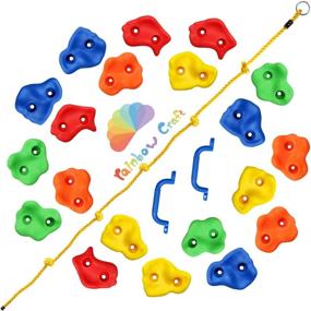 img 2 attached to 🐵 Discover Fun and Adventure with Rainbow Craft DIY Monkey Rock Climbing Holds for Kids - Wall Climbing Rocks of 20pc, 2pc Handles & 1pc 8ft Knotted Climbing Rope - Kids Rock Climbing Holds Rock Wall Climbing Kit