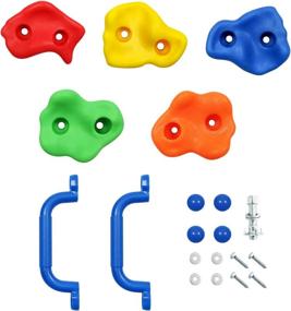 img 1 attached to 🐵 Discover Fun and Adventure with Rainbow Craft DIY Monkey Rock Climbing Holds for Kids - Wall Climbing Rocks of 20pc, 2pc Handles & 1pc 8ft Knotted Climbing Rope - Kids Rock Climbing Holds Rock Wall Climbing Kit