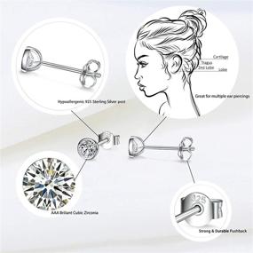 img 3 attached to 💎 Sterling Silver Stud Earrings, Round and Heart Cubic Zirconia Stud Earrings, Hypoallergenic Dainty Stud Earrings Set, Small Size Earrings for Women, Men, and Girls