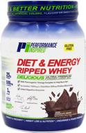 🏋️ performance inspired diet & energy ripped whey protein - high protein blend - enhanced formula with 500mg l-carnitine – leucine – digestive enzymes – choline - gluten-free – low sugar - dark chocolate logo