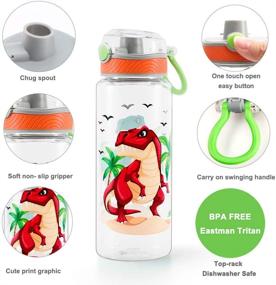 img 3 attached to Dinosaur-themed BPA Free Tritan Water Bottle with Leak Proof Lid – Ideal for School Kids Boys, Convenient Easy Clean & Carry Handle – 23oz/ 680ml