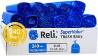 🗑️ reli. supervalue 33 gallon recycling bags - 240 count, bulk - blue trash bags 30-33 gallon - made in usa, blue recycling bags 33 gallon - 30, 33, 35 gal capacity logo