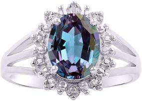 img 4 attached to 💍 RYLOS Женское серебряное кольцо, вдохновленное принцессой Дианой, с камнем 9X7MM, гало из настоящих алмазов и украшение с родным камнем для женщин - доступно в размерах 5, 6, 7, 8, 9, 10.