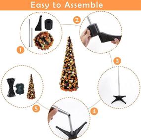 img 2 attached to 🎃 5ft Halloween Collapsible Artificial Tree | Pop Up Thin Black Tinsel Orange Sequin with 60 String Lights | Holiday Party Decorations for Indoors & Outdoors