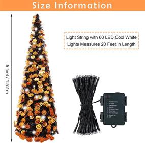 img 3 attached to 🎃 5ft Halloween Collapsible Artificial Tree | Pop Up Thin Black Tinsel Orange Sequin with 60 String Lights | Holiday Party Decorations for Indoors & Outdoors