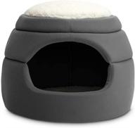 🐱 hollypet 14x14x12 inches self-warming 2-in-1 foldable cave shape high elastic foam pet cat bed for cats and small dogs with white top - enhanced seo logo