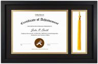 golden state art, premium solid wood diploma tassel shadow box, 11x17.5 wooden frame for 8.5x11 document/certificate, with double mat (black over gold), tassel holder &amp; real glass, black finish logo