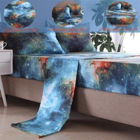 img 2 attached to 🌌 Blackmanba Galaxy Full Sheet & Pillowcase Sets - 4Pcs Marble Flat Sheet with 3D Outer Space Pattern - Microfiber Bed Sheets for Kids