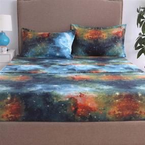 img 1 attached to 🌌 Blackmanba Galaxy Full Sheet & Pillowcase Sets - 4Pcs Marble Flat Sheet with 3D Outer Space Pattern - Microfiber Bed Sheets for Kids