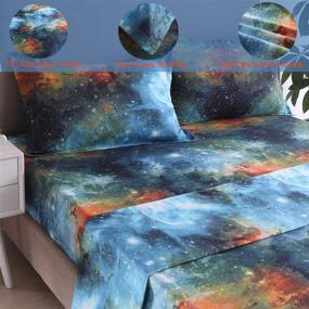 img 3 attached to 🌌 Blackmanba Galaxy Full Sheet & Pillowcase Sets - 4Pcs Marble Flat Sheet with 3D Outer Space Pattern - Microfiber Bed Sheets for Kids