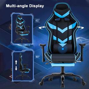 img 1 attached to Blue Gaming Chair: Massaging Office Chair with Lumbar Support, Footrest, Armrest, Headrest - Ergonomic Desk Chair for Adults, Women - High Back PU Executive Rolling Swivel Computer Chair