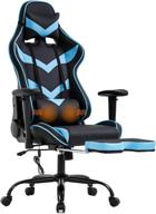 blue gaming chair: massaging office chair with lumbar support, footrest, armrest, headrest - ergonomic desk chair for adults, women - high back pu executive rolling swivel computer chair логотип