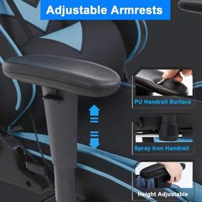 img 2 attached to Blue Gaming Chair: Massaging Office Chair with Lumbar Support, Footrest, Armrest, Headrest - Ergonomic Desk Chair for Adults, Women - High Back PU Executive Rolling Swivel Computer Chair