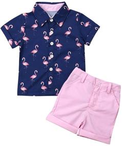 img 4 attached to Adorable Flamingo Print Toddler Baby Boy Outfit: Short Sleeve T-Shirts & Shorts Set for Cool Summer Style