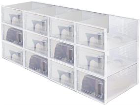 img 4 attached to 👠 Clear Stackable Shoe Boxes: Shoe Organizer Plastic Storage Bins - Sneaker Storage Set of 12 (Transparent White)