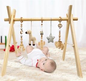 img 3 attached to 🎃 Hello Pumpkin Baby Activity Center - Premium Handmade Baby Play Gym with 5 Hanging Toys - Educational and Creative Learning Toy for Boys and Girls - Untreated Beechwood and Cotton - 34 x 27 Inches