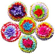 colorful mexican fiesta tissue paper pom poms flowers – rainbow theme party supplies for carnival, cinco de mayo, wedding, and birthday decorations – set of 6 logo