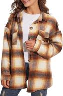oversized women's casual plaid shacket jacket coat with button down and long sleeves logo