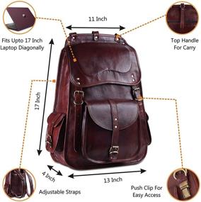 img 3 attached to 🎒 Винтажный рюкзак из натуральной кожи для ноутбука - ручной работы, 17 дюймов, дизайн для мужчин и женщин, идеально подходит для кемпинга, путешествий и повседневного использования.