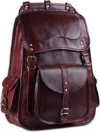 🎒 vintage full grain leather laptop backpack – handmade 17 inch casual bookbag for men and women, ideal for camping, travel, and everyday use logo
