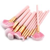 🎀 soft nylon bristles kabuki makeup brushes set 10 pcs pink wood handle - jam lee cosmetic brush set ideal for eyeshadow, eyeliner, blush & more logo