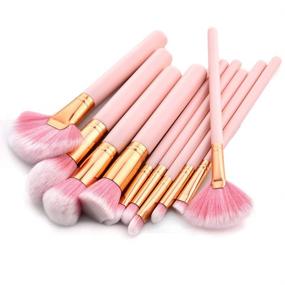 img 2 attached to 🎀 Soft Nylon Bristles Kabuki Makeup Brushes Set 10 pcs Pink Wood Handle - Jam Lee Cosmetic Brush Set Ideal for Eyeshadow, Eyeliner, Blush & More