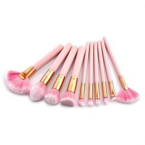 img 1 attached to 🎀 Soft Nylon Bristles Kabuki Makeup Brushes Set 10 pcs Pink Wood Handle - Jam Lee Cosmetic Brush Set Ideal for Eyeshadow, Eyeliner, Blush & More