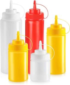 img 1 attached to 🍯 New Star Foodservice 26528 Plastic Squeeze Bottles - 16 oz, Wide Mouth, Yellow (Pack of 6) with Cap and Scale