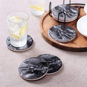 img 2 attached to 🍸 LIFVER Coasters with Holder, Set of 6 Absorbent Stone Drink Coasters, Black Marble Style Ceramic Coasters for Tabletop Protection