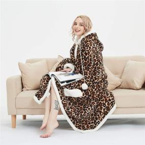 img 4 attached to 🐾 MARQUESS Animals Spots Hooded Throw Wrap: Ultra Soft Coral Plush Sherpa Lined Blanket with 2 Pockets