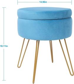 img 2 attached to 🪑 AMEAEEL Arts Velvet Round Ottoman with Storage Foot Stool - Vanity Stool Seat Dressing Chair Footrest Side Table - Tufted Ottoman Coffee Table with Golden Metal Leg & Tray Top in Teal