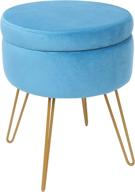 🪑 ameaeel arts velvet round ottoman with storage foot stool - vanity stool seat dressing chair footrest side table - tufted ottoman coffee table with golden metal leg & tray top in teal logo