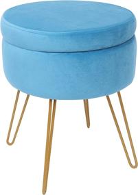 img 4 attached to 🪑 AMEAEEL Arts Velvet Round Ottoman with Storage Foot Stool - Vanity Stool Seat Dressing Chair Footrest Side Table - Tufted Ottoman Coffee Table with Golden Metal Leg & Tray Top in Teal