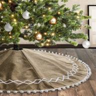 🎄 48-inch meriwoods christmas tree skirt: large burlap tree collar featuring lace, pom poms, and country rustic indoor xmas decorations logo