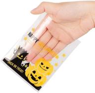 🎃 vipith halloween cellophane bags - 100 pcs resealable pumpkin demon tree treat bags for bakery, cookie, candies - 3.9 * 3.9 inch logo