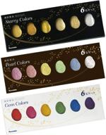 🎨 kuretake gansai tambi watercolor - starry, pearl, gem triple pack (6 colors) - gold, silver, mica - creamy-smooth, handcrafted paints - professional-quality pigment inks for artists and crafters - ap-certified logo