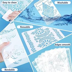 img 2 attached to 🌸 Set of 16 Flower Border Stencils: Reusable Floral Mandala Laser Cut Painting Templates for Wall, Furniture, Canvas Crafts, Indoor/Outdoor Decoration - 11.4 x 8.3 Inch