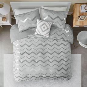 img 2 attached to 🛏️ Codi Metallic Print Grey and Silver Comforter Set for Full/Queen Size Bed with Matching Sham and Decorative Pillow