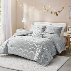 img 4 attached to 🛏️ Codi Metallic Print Grey and Silver Comforter Set for Full/Queen Size Bed with Matching Sham and Decorative Pillow