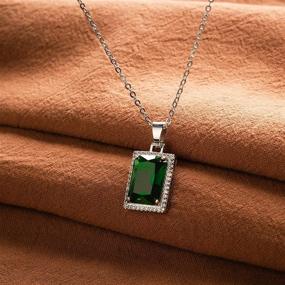 img 2 attached to 💚 VONSSY Green Rectangle Created-Emerald Pendant Necklace, 18" with 2" Extender Chain