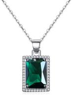 💚 vonssy green rectangle created-emerald pendant necklace, 18" with 2" extender chain logo