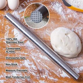 img 2 attached to French Stainless Steel Rolling Pin - Versatile, Non-Stick Dough Roller with Meat Tenderizer End - Perfect for Baking, Fondant, Dough, Pie, Pastry, and Pizza (10.4 Inch)