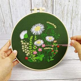 img 1 attached to 🧵 Embroidery Kits for Adults: Beginner's Needle Pointing Kit with Stamped Daisy, Plants & Reindeer Patterns (3 Pack)
